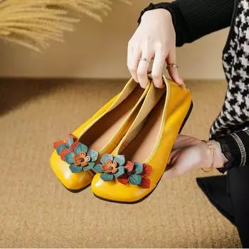 Туфли на плоской подошве из натуральной кожи для женщин, мягкие кожаные мокасины, женская повседневная обувь, однотонные винтажные женские туфли 35 чёрный