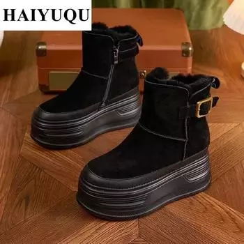 Туфли на плоской подошве из замши и хлопка, женские ботильоны на платформе, зимние фирменные меховые зимние сапоги, плюшевые, теплые, повседневные, на толстой подошве, Zapatos Mujer 35