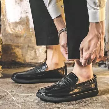 Туфли на плоской подошве, мужские, с одной педалью, британские, маленькие, кожаные, с мягкой подошвой, черные, профессиональные рабочие туфли 7892-J 38 чёрный