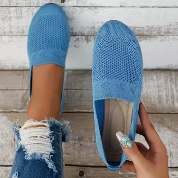 Туфли на плоской подошве с круглым носком, вязаные туфли, женские однотонные сетчатые туфли для ходьбы 36 небесно-голубой
