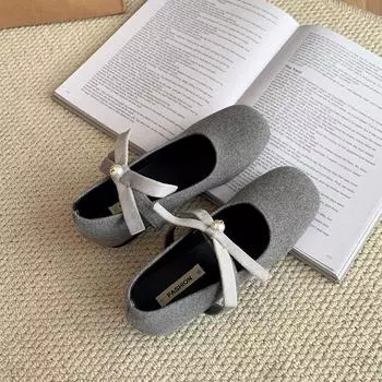 Туфли на плоской подошве с круглым носком и завязкой-бабочкой, однотонные, неглубокие, 2025 г., высококачественные женские туфли, весна/осень, милые туфли на плоской подошве Sapatos Baixos 35 чёрный