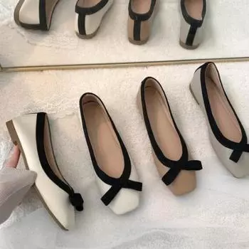 Туфли на плоской подошве с квадратной головкой, женские, весна-лето, новые мокасины, балетки с мягкой подошвой, неглубокие лодыжки с бантом 35 хаки