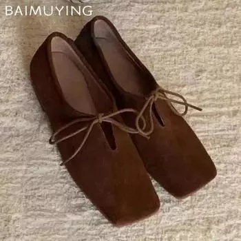 Туфли на плоской подошве с квадратным носком, замшевые туфли с бантом, новые зимние дизайнерские туфли на каждый день, трендовые прогулочные платья, модные женские туфли 35