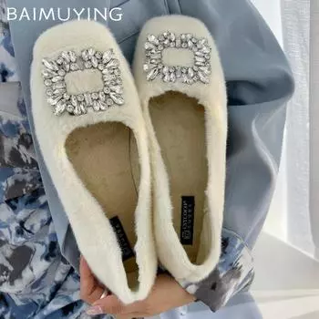 Туфли на плоской подошве с квадратным носком, женские туфли с неглубокой подошвой, дизайнерские элегантные туфли из замши 2025 года, трендовое зимнее платье, мягкие и уютные женские туфли Zapatillas 35 покинуть белый