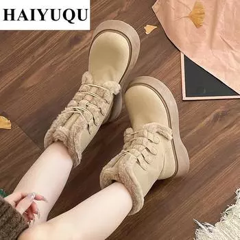 Туфли на плоской подошве с мехом, теплые женские ботильоны, зимняя повседневная обувь, новые короткие плюшевые зимние хлопковые ботинки, кроссовки, спортивные ботинки Chelsea Mujer 35