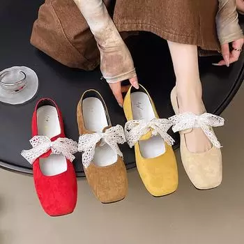 Туфли на плоской подошве с небольшим бантом из французского кружева для женщин, которые можно носить весной и летом 2025 года, туфли-лодочки Mary Jane Doudou 35
