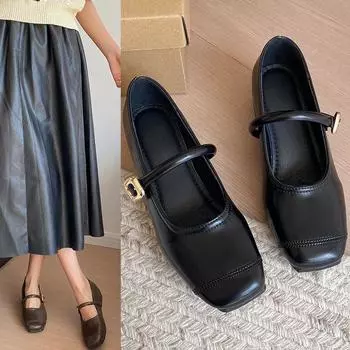 Туфли на плоской подошве с неглубоким носком, женские весенние туфли Мэри Джейн с пряжкой One Word, нежные туфли для бабушки 35 бордовый