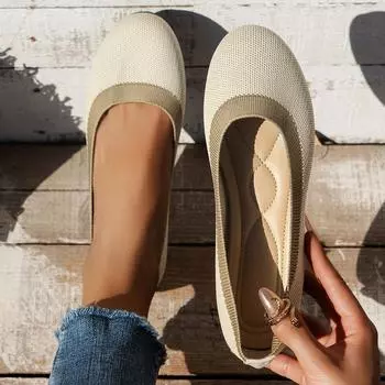 Туфли на плоской подошве с острым носком, женские однотонные трикотажные туфли без застежек, повседневные дышащие балетки, женские мокасины, удобная женская обувь 36 небесно-голубой