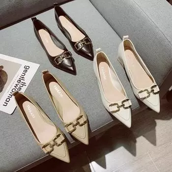 Туфли на плоской подошве с острым носком для женщин 2024 года, новые однобортные туфли на весну и осень, французские туфли на плоской подошве для женщин, лоферы, роскошная женская обувь 37 бежевый
