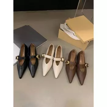 Туфли на плоской подошве с острым носком черного цвета, женские летние туфли на низком французском каблуке, темпераментные туфли Мэри Джейн из кожи 35