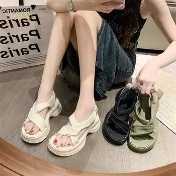 Туфли на плоской подошве с толстой подошвой, элегантные женские сандалии-гладиаторы, летние новые женские сандалии на платформе с открытым носком 35 бежевый