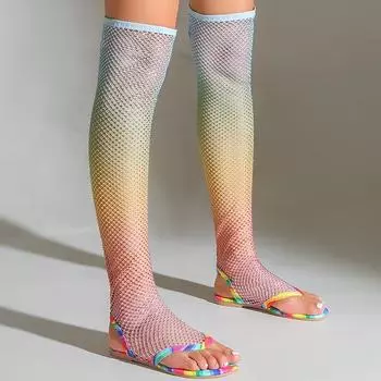 Туфли на плоской подошве, сетчатые женские, высокие, крутые, с застежкой-молнией, выше колена, туфли с открытой пяткой, модная осенняя обувь 2024 года, дизайнерское платье Zapatos Lady 35