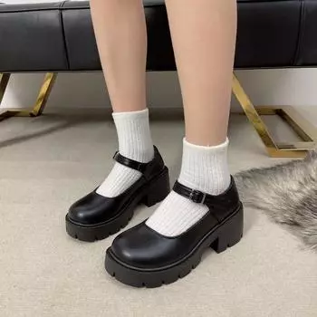 Туфли на плоской подошве в японском стиле на летней платформе для студентов Мэри Джейн с толстым каблуком в винтажном стиле для женщин 35