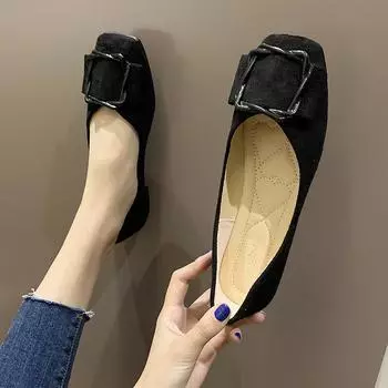 Туфли на плоской подошве женские 2025 года новые универсальные женские туфли с квадратным носком и неглубоким горлом женские одинарные туфли с мягкой подошвой и нескользящей подошвой туфли Doudou 35 бежевый