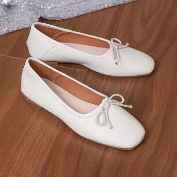 Туфли на плоской подошве Женские балетки с круглым носком и завязкой-бабочкой Без застежек Балетки с ленивым носком Мокасины Женские повседневные туфли на плоской подошве 36 бежевый