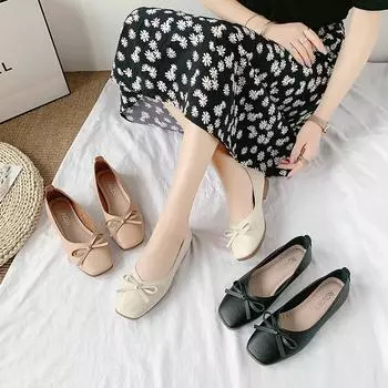 Туфли на плоской подошве Женские балетки с круглым носком и завязкой-бабочкой Без застежек Балетки с ленивым носком Мокасины Женские повседневные туфли на плоской подошве 36 чёрный