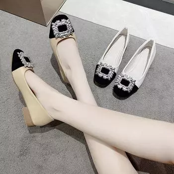 Туфли на плоской подошве Женские балетки с круглым носком и кристаллами, пряжкой, без застежки, балетки с неглубокой подошвой, ленивые мокасины, мокасины Женские повседневные туфли на плоской подошве 36 бежевый