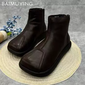 Туфли на плоской подошве женские ботильоны модные кожаные туфли женские 2025 тренд зима бренд дизайнер панк готика прогулочные удобные женские челси ботинки 35 коричневый