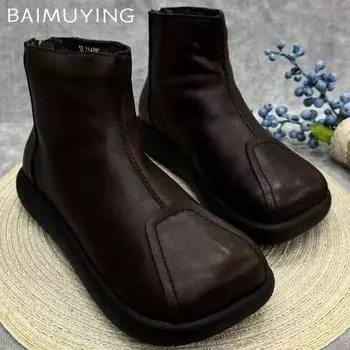 Туфли на плоской подошве женские ботильоны модные кожаные туфли женские 2025 тренд зима бренд дизайнер панк готика прогулочные удобные женские челси ботинки 35 коричневый