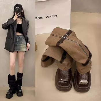 Туфли на плоской подошве женские ботинки челси средней длины модные ковбойские туфли на платформе новые зимние дизайнерские мотоциклетные ботинки трендовые женские ботинки Zapatos 35