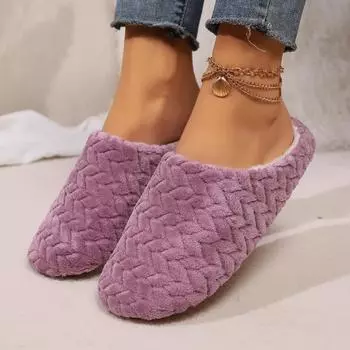 Туфли на плоской подошве женские хлопковые тапочки зимние короткие плюшевые теплые повседневные туфли 2024 новый стиль удобные мягкие туфли женская мода 38-39 фиолетовый