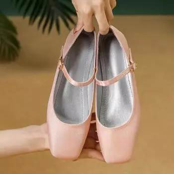 Туфли на плоской подошве женские квадратные туфли Мэри Джейн с плоской подошвой 2025 новые французские ретро шелковые туфли для женщин Zapatos Mujer 35 светло-синий