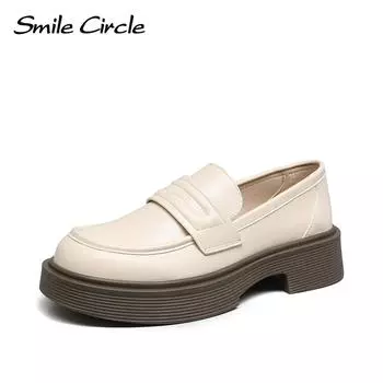 Туфли на плоской подошве, женские лоферы, повседневная обувь без шнуровки с круглым носком 35 бежевый