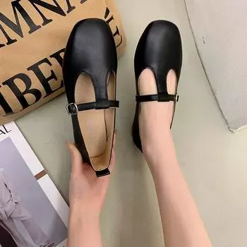 Туфли на плоской подошве женские новинка 2025 года весна и осень женские туфли в британском стиле с неглубоким горлом маленькие кожаные туфли Mori однословная пряжка Mary Jan 35 чёрный