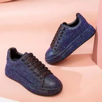 Туфли на плоской подошве женские новые модные толстые подошвы со стразами и градиентом цвета ночного неба повседневные женские модные кроссовки 35 белый