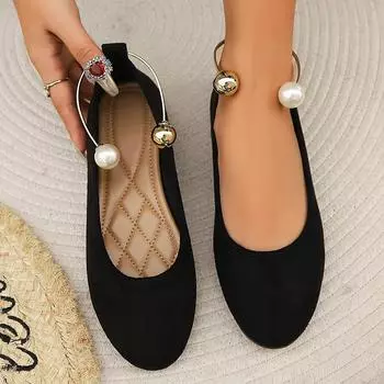 Туфли на плоской подошве женские туфли дизайнерские повседневные сандалии жемчуг 2024 мода новые трендовые туфли для ходьбы осеннее уютное платье женские туфли 36 чёрный