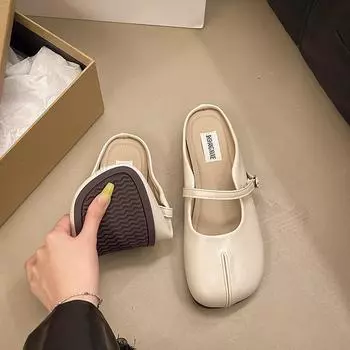 Туфли на плоской подошве женские туфли-мюли летние тапочки с открытой пяткой модные повседневные туфли для ходьбы трендовые шлепанцы для улицы новые слайды женские 39 бежевый