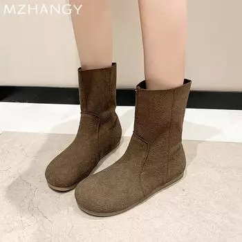 Туфли на плоской подошве женские замшевые зимние ботильоны платье мода удобные повседневные прогулочные туфли женские 2024 тренд новые зимние элегантные теплые ботинки женские 35
