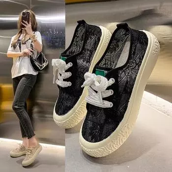 Туфли на шнуровке Летние сетчатые дышащие туфли-лодочки Fisherman на платформе Slip-on Lofter Повседневные кроссовки 35 чёрный