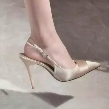 Туфли на шпильках цвета шампанского, женские, с острым носком и надписью «One Word Sexy Celebrity Beautiful Bag Head Sandals» 35