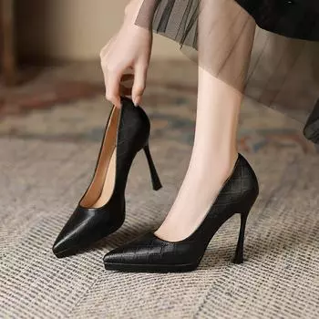 Туфли на шпильках с острым носком женские сексуальные модные клетчатые супер высокие каблуки женские водонепроницаемые туфли на платформе женские 34 чёрный