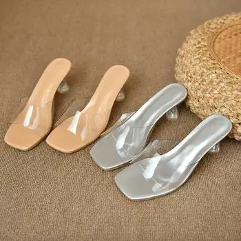 Туфли на шпильках женские туфли-лодочки из цельной кожи слипоны Fishmouth High Heels женские туфли летние прозрачные женские шлепанцы 35 золотой