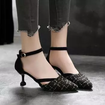 Туфли на шпильке с острым носком и пряжкой в тон, сандалии для поездок на работу 34