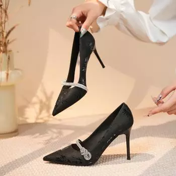 Туфли на шпильке со стразами и цветами, с острыми краями, элегантные, с принтом, простые, повседневные, универсальные 34