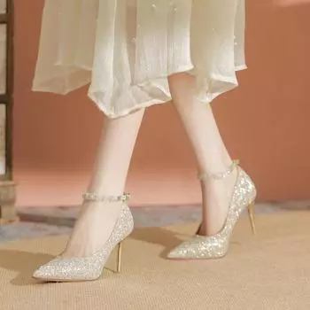Туфли на шпильке со стразами, женские свадебные туфли, туфли подружки невесты, новогодние туфли невесты со стразами 34