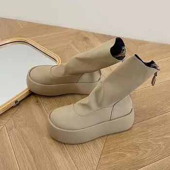 Туфли на среднем каблуке до щиколотки с осенним поролоновым дном, молнией, женские туфли, модные, с круглым носком, однотонные, лаконичные, современные женские ботинки Botas 35