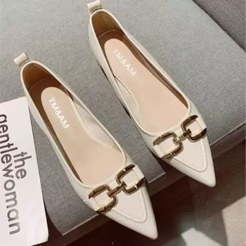 Туфли на среднем каблуке, женская новая мода весна-осень с юбкой, неглубокий вырез, туфли-лодочки с острым носком на низком каблуке P672 35 бежевый