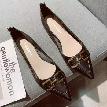 Туфли на среднем каблуке, женская новая мода весна-осень с юбкой, неглубокий вырез, туфли-лодочки с острым носком на низком каблуке P672 35 бежевый