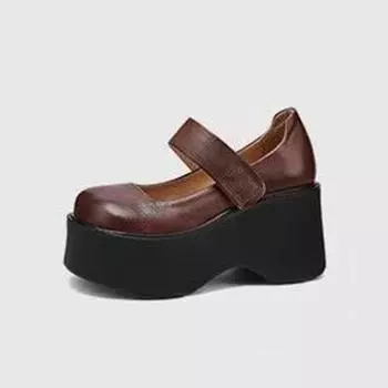 Туфли на танкетке для женщин 2025 Осень Новые Туфли Мэри Джейн на массивном каблуке и платформе Простые и стильные женские туфли Zapatos De Mujer 35 коричневый