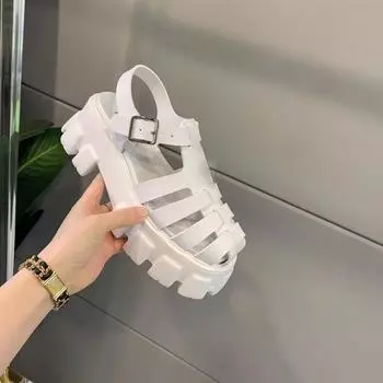Туфли на танкетке для женщин, летние босоножки на платформе, модные брендовые дизайнерские каблуки, женские повседневные туфли с пряжкой и ремешком, женские туфли и сандалии 43 белый
