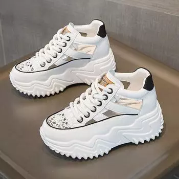 Туфли на танкетке для женщин, сандалии, дышащая толстая подошва, новые маленькие белые туфли, дышащие летние женские сандалии на шнуровке 32 белый