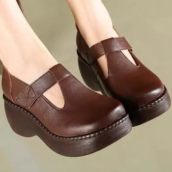 Туфли на танкетке и платформе в этническом стиле для мам с широкими стопами и ремешком на липучке - водонепроницаемые и удобные 38 чёрный