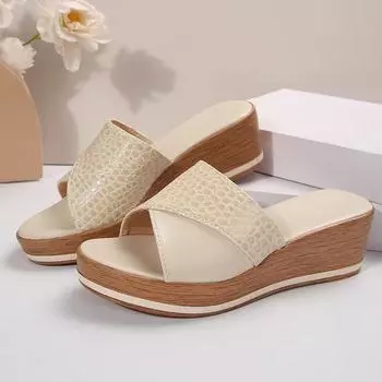 Туфли на танкетке из искусственной кожи Lucyever для женщин 2024 года, босоножки на платформе с открытым носком и высоким каблуком, летняя женская обувь, размеры 36-43 36 бежевый