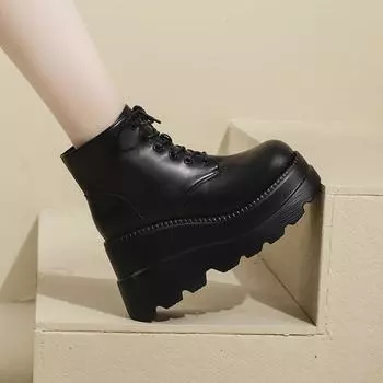 Туфли на танкетке с каблуком-кроссовкой 20 см, высокие сапоги Martin, короткие сапоги в британском стиле, женские короткие сапоги, высокие сапоги 35