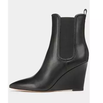 Туфли на танкетке с острым носком и очень высоким каблуком для европейских и американских показов мод, One Step On, короткие сапоги больших размеров для женщин 35 чёрный