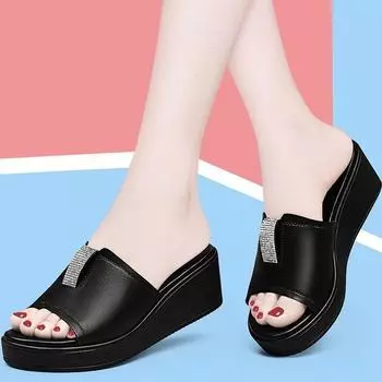 Туфли на танкетке с толстой подошвой, женская верхняя одежда, летние модные босоножки, увеличивающие высоту голени 40 белый